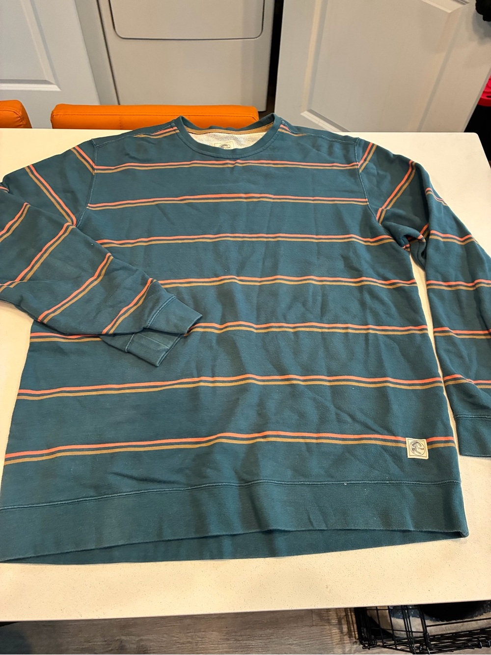 O'Neill Men's XL Crewneck Pullover Sweatshirt Striped Logo Blue Orange